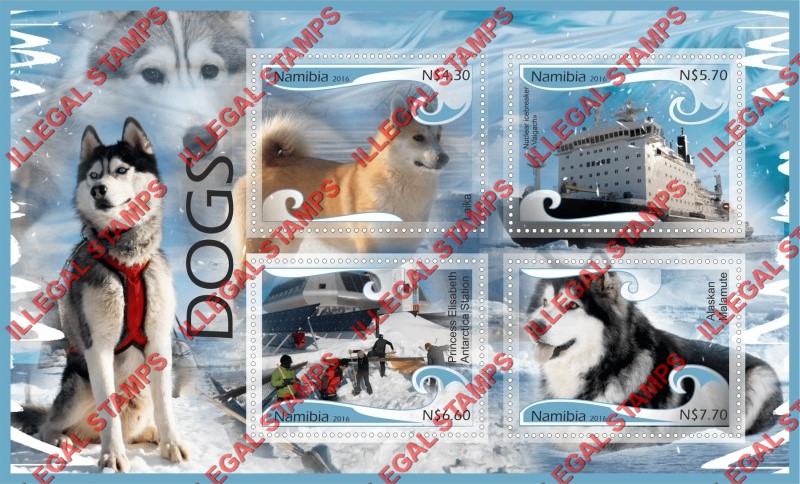 Namibia 2016 Dogs in Antarctica Illegal Stamp Souvenir Sheet of 4