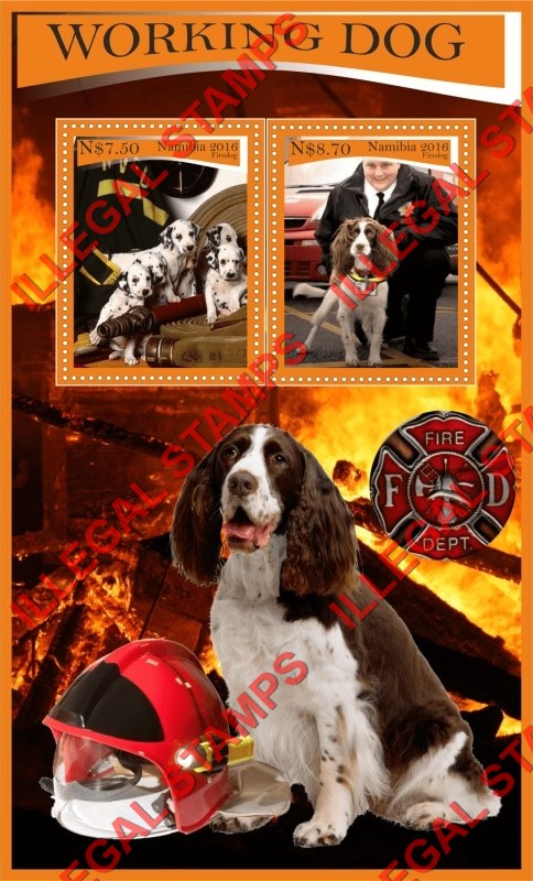 Namibia 2016 Dogs Working Dog Firedogs Illegal Stamp Souvenir Sheet of 2