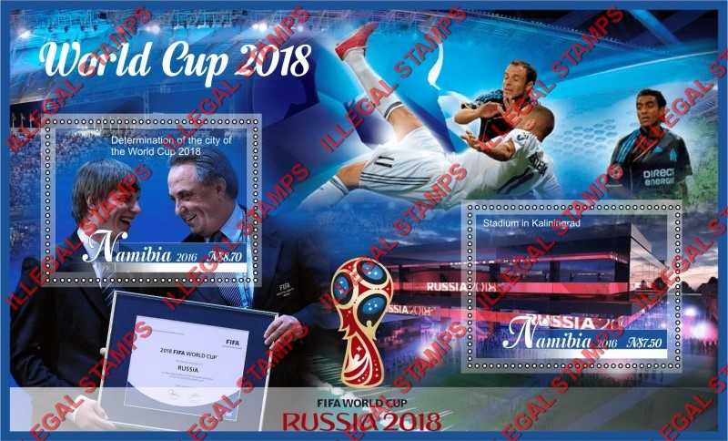 Namibia 2016 FIFA World Cup Soccer in Russia in 2018 Illegal Stamp Souvenir Sheet of 2