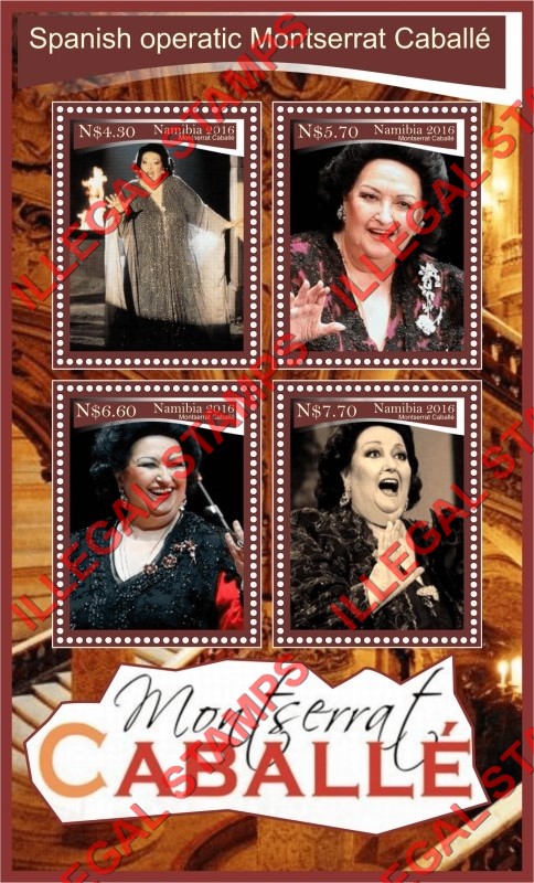 Namibia 2016 Montserrat Caballe Spanish Operatic Soprano Illegal Stamp Souvenir Sheet of 4