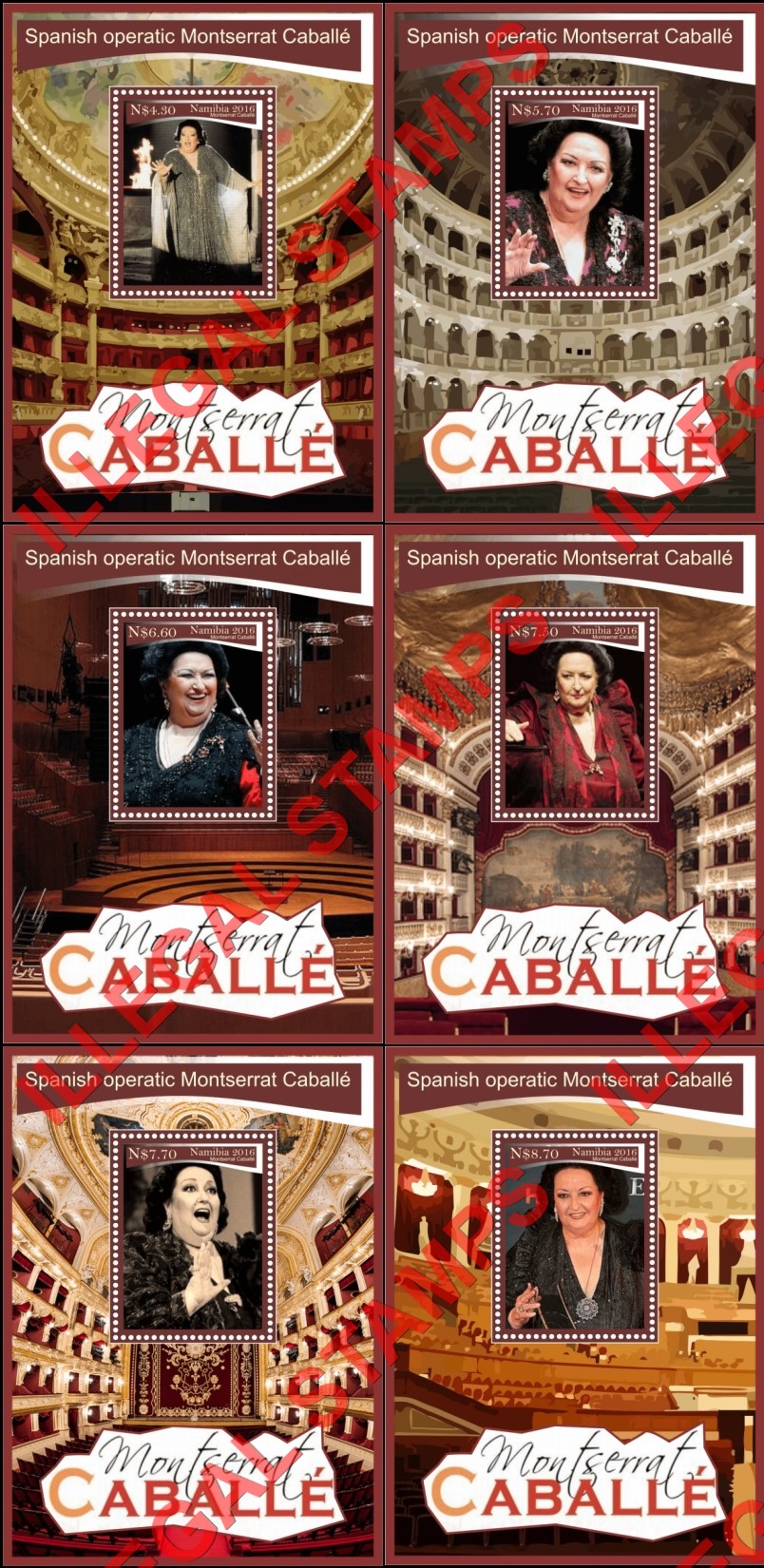 Namibia 2016 Montserrat Caballe Spanish Operatic Soprano Illegal Stamp Souvenir Sheets of 1
