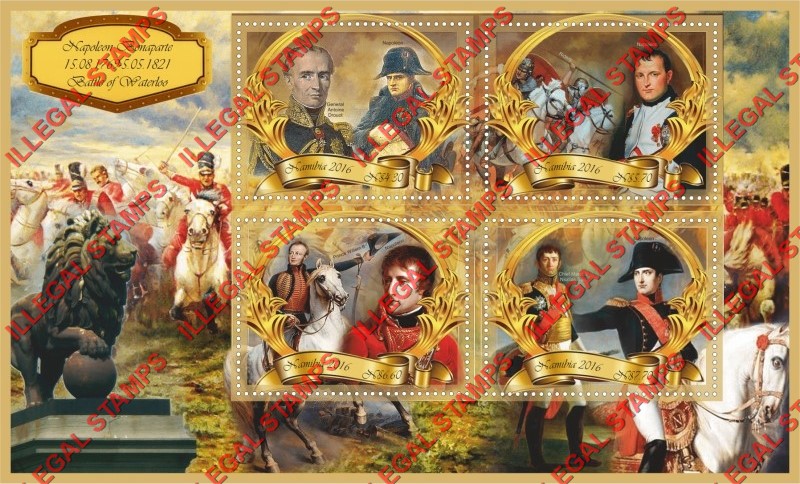 Namibia 2016 Napoleon Bonaparte Battle of Waterloo Illegal Stamp Souvenir Sheet of 4