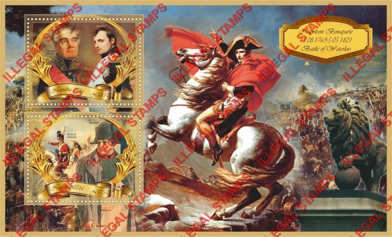 Namibia 2016 Napoleon Bonaparte Battle of Waterloo Illegal Stamp Souvenir Sheet of 2