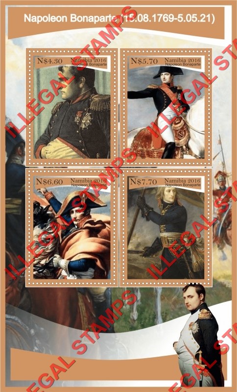 Namibia 2016 Napoleon Bonaparte Illegal Stamp Souvenir Sheet of 4