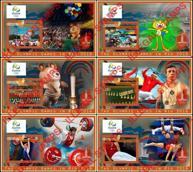 Namibia 2016 Olympic Games in Rio (different) Illegal Stamp Souvenir Sheets of 1