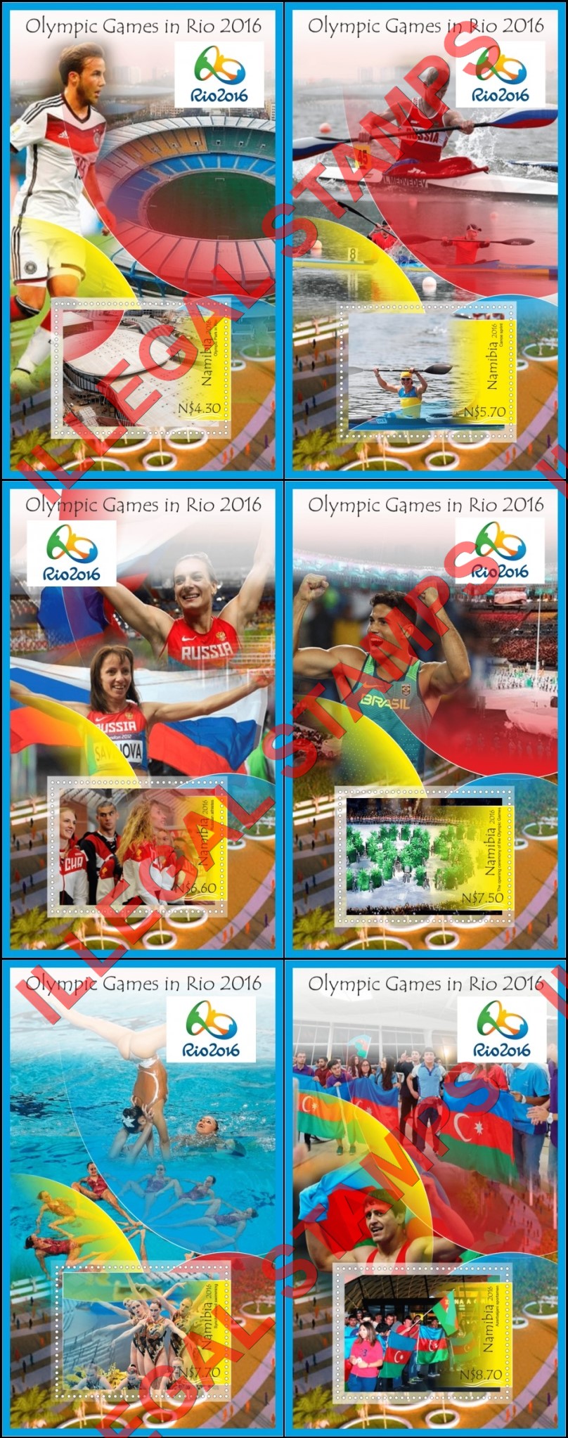 Namibia 2016 Olympic Games in Rio Illegal Stamp Souvenir Sheets of 1