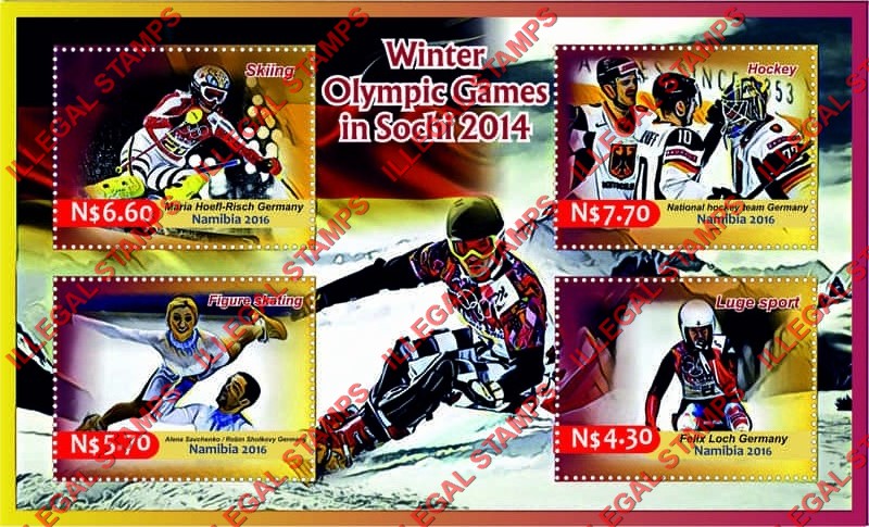 Namibia 2016 Olympic Games in Sochi in 2014 (different) Illegal Stamp Souvenir Sheet of 4