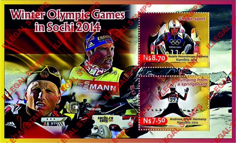 Namibia 2016 Olympic Games in Sochi in 2014 (different) Illegal Stamp Souvenir Sheet of 2