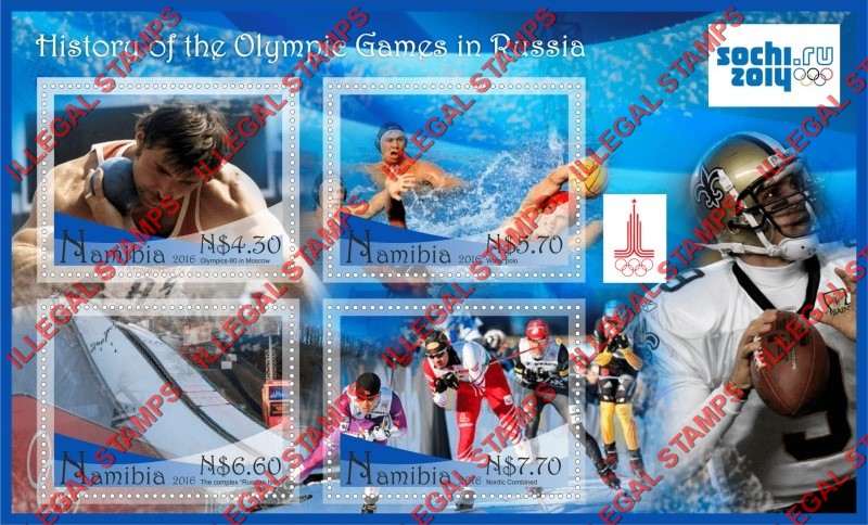 Namibia 2016 Olympic Games in Sochi in 2014 Illegal Stamp Souvenir Sheet of 4