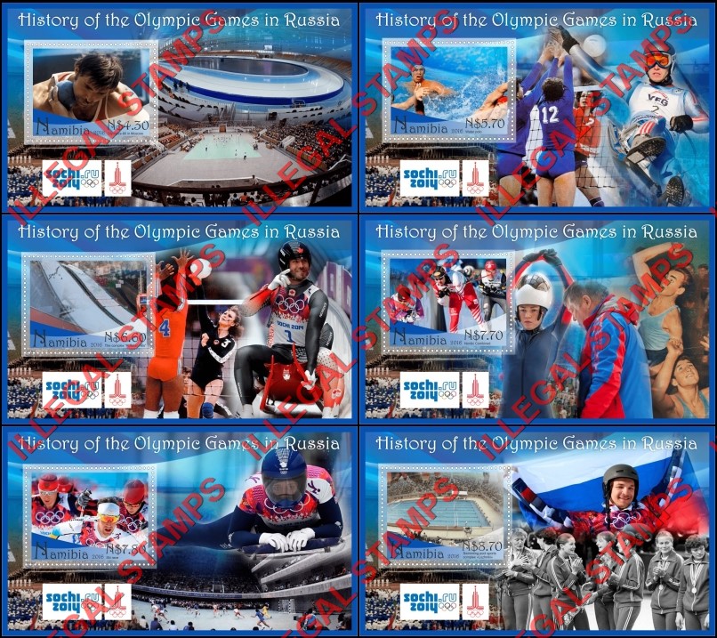 Namibia 2016 Olympic Games in Sochi in 2014 Illegal Stamp Souvenir Sheets of 1