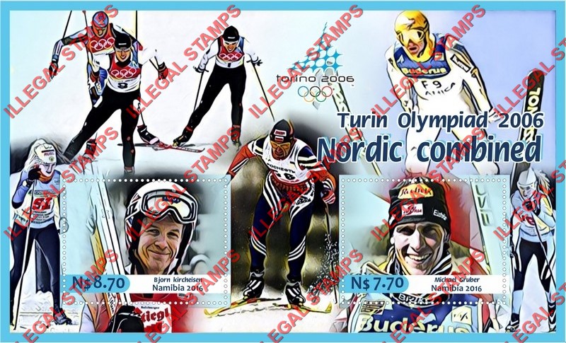 Namibia 2016 Olympic Games in Turin Torino in 2006 Nordic Combined Illegal Stamp Souvenir Sheet of 2