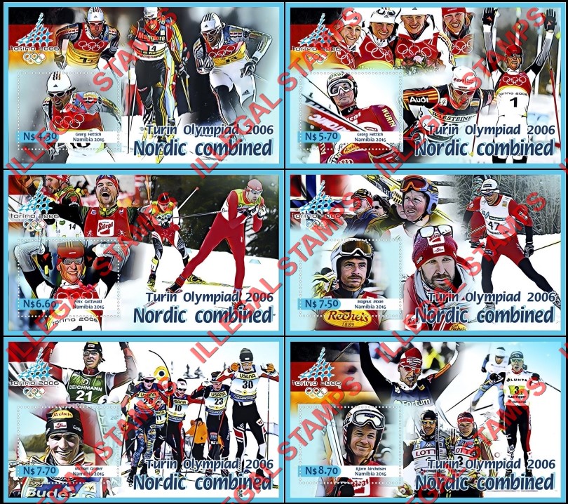 Namibia 2016 Olympic Games in Turin Torino in 2006 Nordic Combined Illegal Stamp Souvenir Sheets of 1