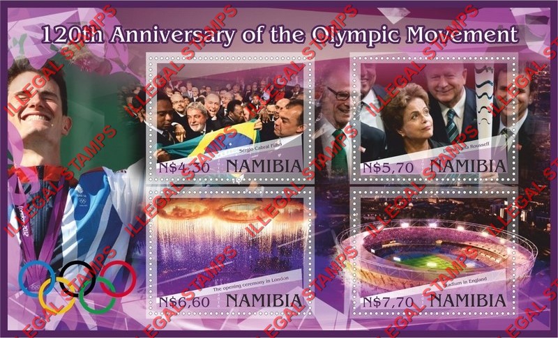 Namibia 2016 Olympic Movement 120th Anniversary Illegal Stamp Souvenir Sheet of 4