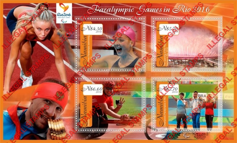 Namibia 2016 Paralympic Games in Rio Illegal Stamp Souvenir Sheet of 4