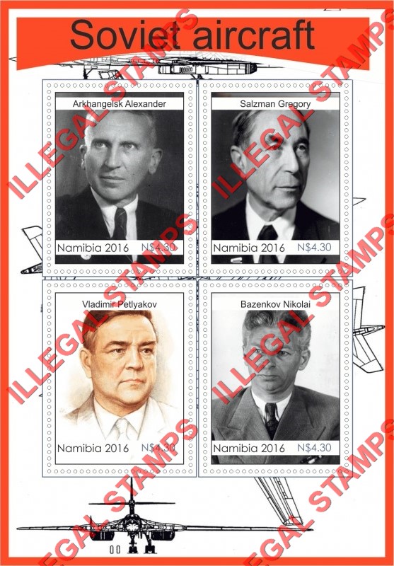 Namibia 2016 Soviet Aircraft Designers Illegal Stamp Souvenir Sheet of 4