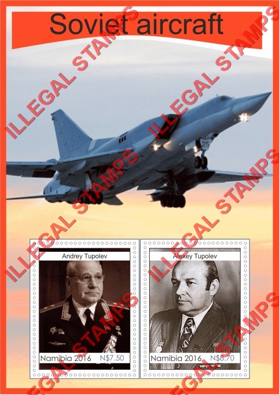 Namibia 2016 Soviet Aircraft Designers Illegal Stamp Souvenir Sheet of 2