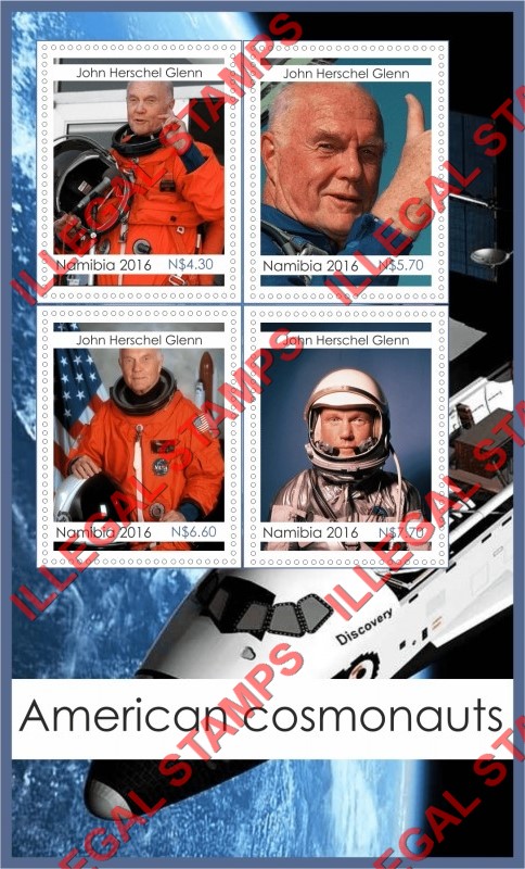 Namibia 2016 Space John Glenn Illegal Stamp Souvenir Sheet of 4