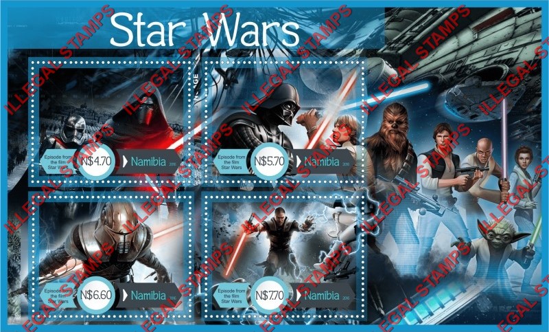 Namibia 2016 Star Wars Illegal Stamp Souvenir Sheet of 4