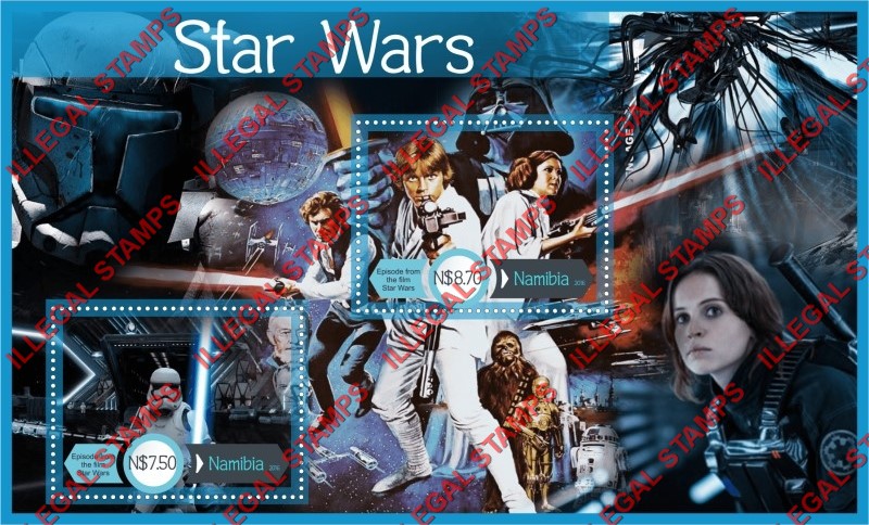 Namibia 2016 Star Wars Illegal Stamp Souvenir Sheet of 2