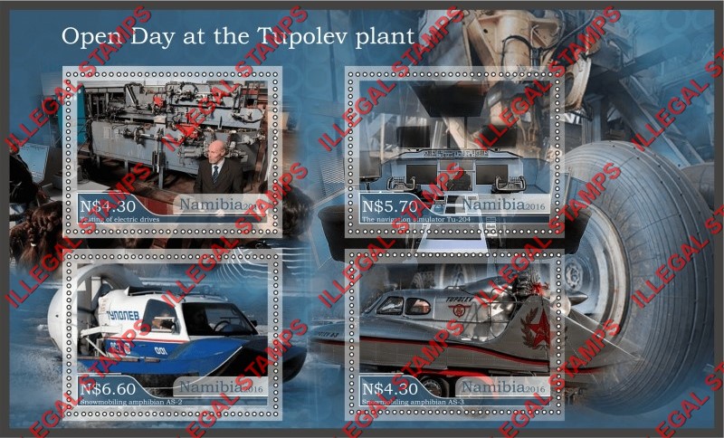 Namibia 2016 Tupolev Aircraft Plant Illegal Stamp Souvenir Sheet of 4