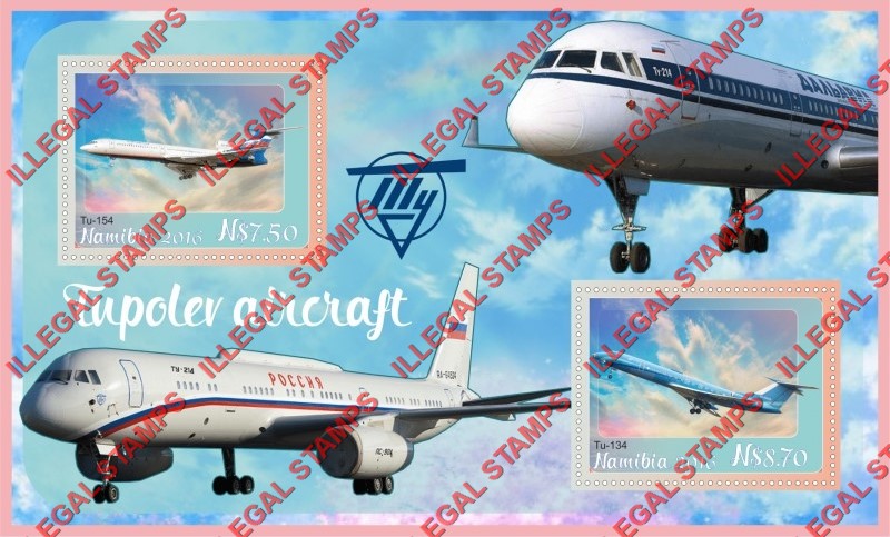 Namibia 2016 Tupolev Aircraft Illegal Stamp Souvenir Sheet of 2