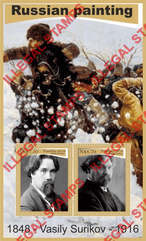 Namibia 2016 Vasily Surikov Russian Painting Illegal Stamp Souvenir Sheet of 2