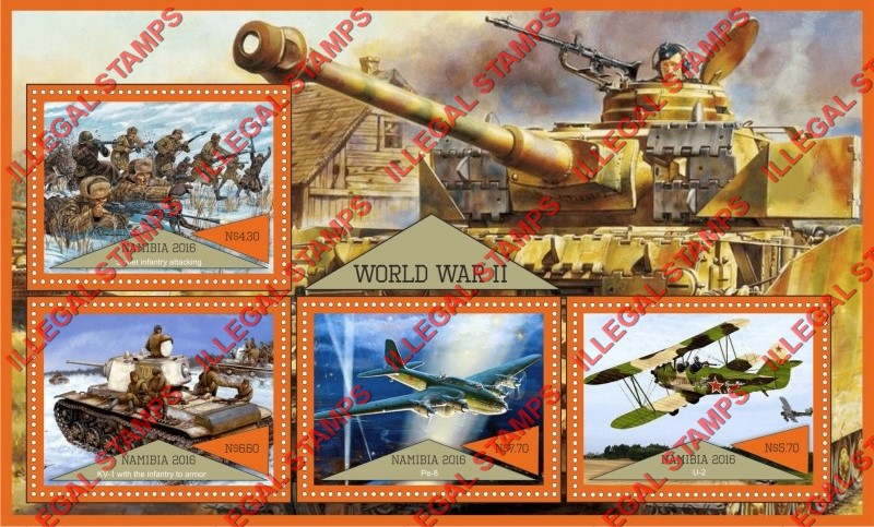 Namibia 2016 World War II Illegal Stamp Souvenir Sheet of 4