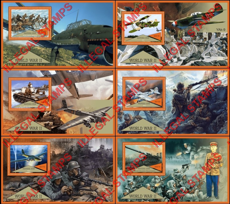 Namibia 2016 World War II Illegal Stamp Souvenir Sheets of 1