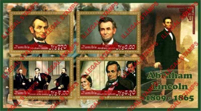 Namibia 2017 Abraham Lincoln Illegal Stamp Souvenir Sheet of 4