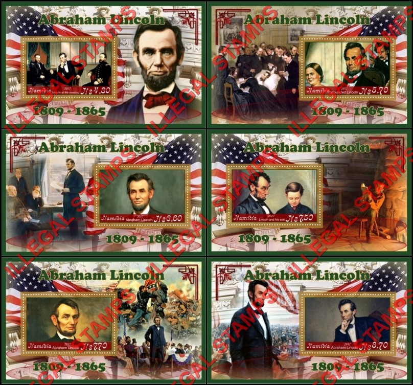 Namibia 2017 Abraham Lincoln Illegal Stamp Souvenir Sheets of 1