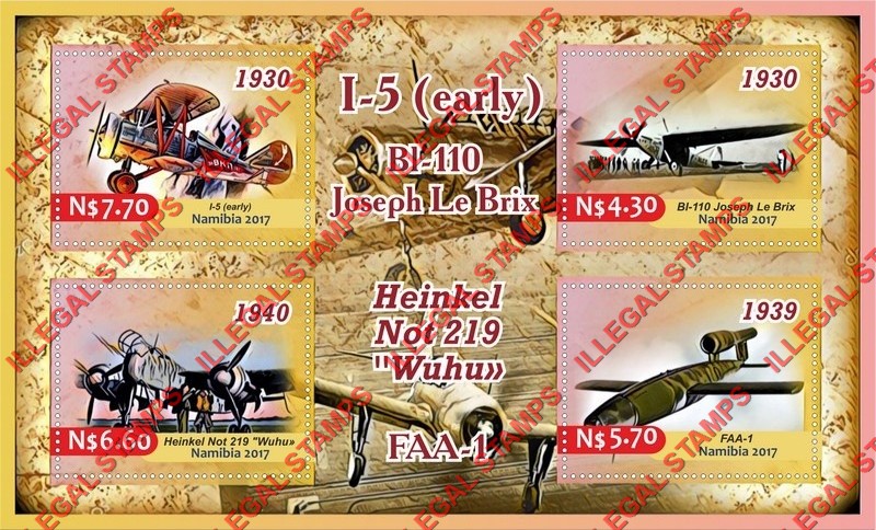Namibia 2017 Aviation Aircraft Illegal Stamp Souvenir Sheet of 4
