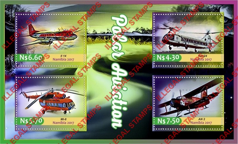 Namibia 2017 Aviation Polar Aircraft Illegal Stamp Souvenir Sheet of 4