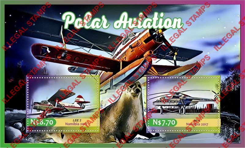 Namibia 2017 Aviation Polar Aircraft Illegal Stamp Souvenir Sheet of 2