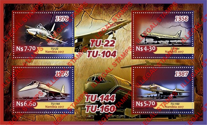 Namibia 2017 Aviation Tupolev Aircraft Illegal Stamp Souvenir Sheet of 4