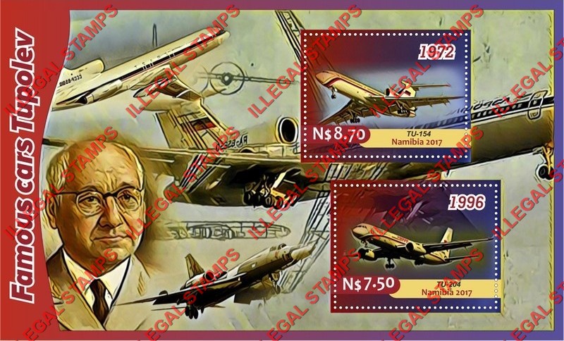 Namibia 2017 Aviation Tupolev Aircraft Illegal Stamp Souvenir Sheet of 2