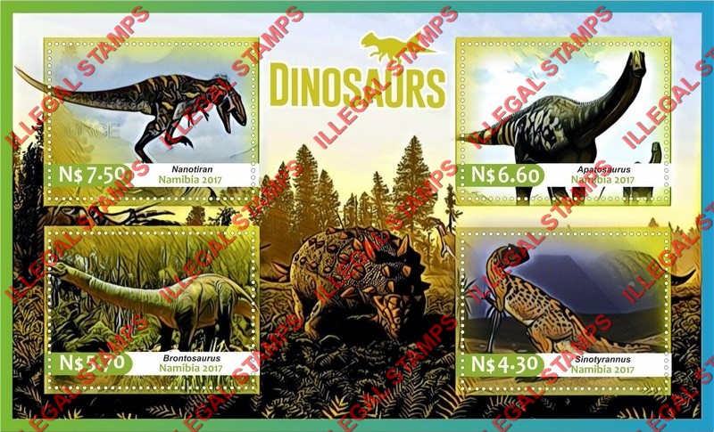 Namibia 2017 Dinosaurs Illegal Stamp Souvenir Sheet of 4