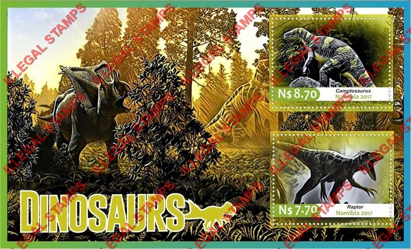 Namibia 2017 Dinosaurs Illegal Stamp Souvenir Sheet of 2