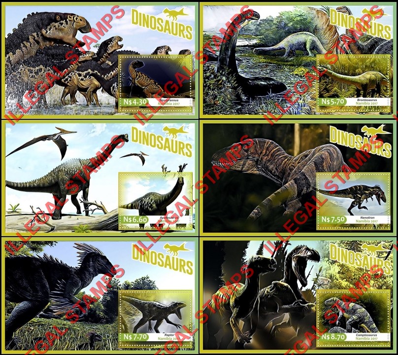 Namibia 2017 Dinosaurs Illegal Stamp Souvenir Sheets of 1