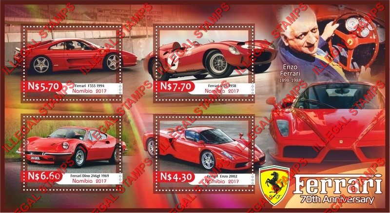 Namibia 2017 Ferrari Illegal Stamp Souvenir Sheet of 4