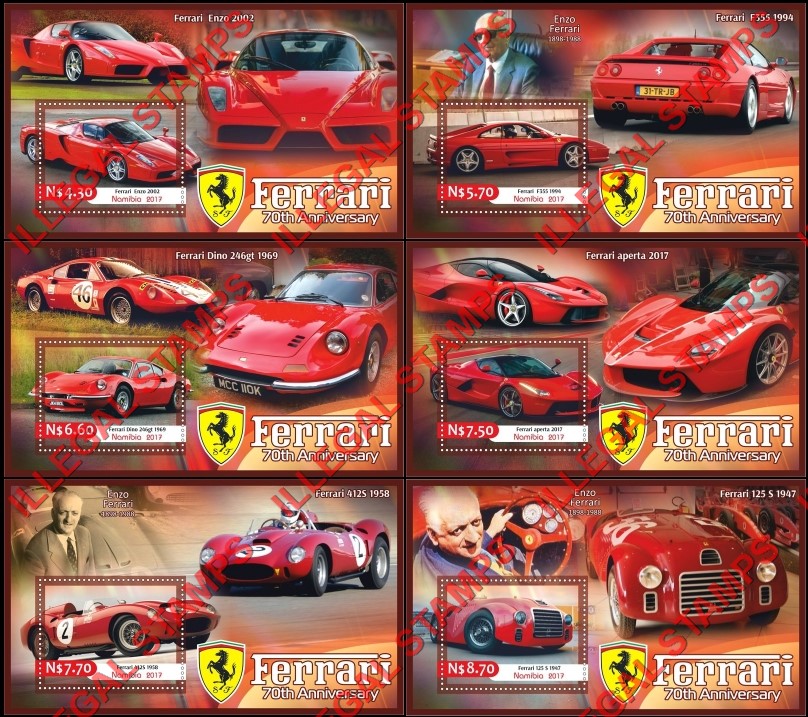 Namibia 2017 Ferrari Illegal Stamp Souvenir Sheets of 1