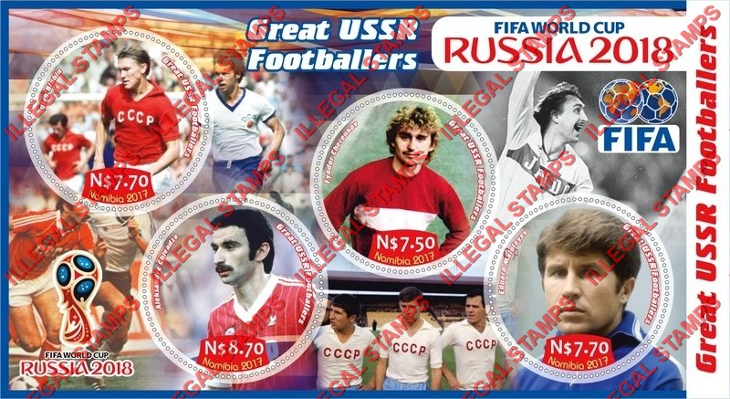 Namibia 2017 FIFA World Cup Soccer in Russia in 2018 USSR Players Illegal Stamp Souvenir Sheet of 4