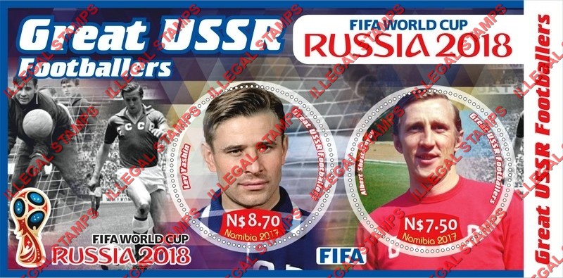 Namibia 2017 FIFA World Cup Soccer in Russia in 2018 USSR Players Illegal Stamp Souvenir Sheet of 2