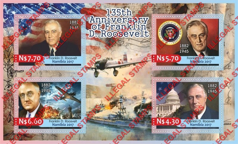 Namibia 2017 Franklin D. Roosevelt Illegal Stamp Souvenir Sheet of 4