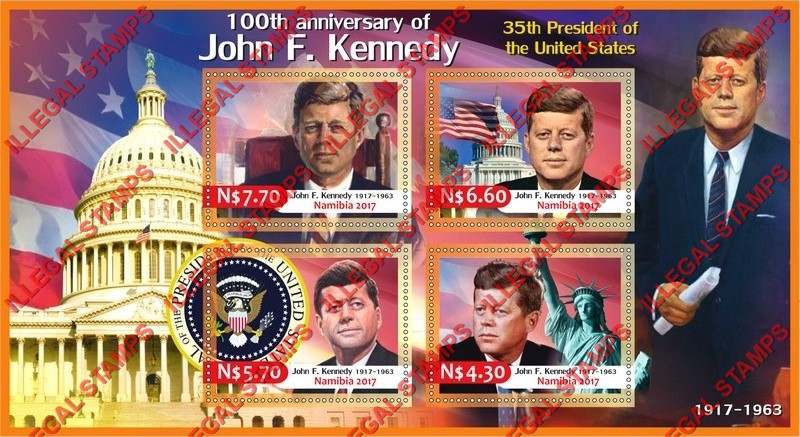 Namibia 2017 John F. Kennedy Illegal Stamp Souvenir Sheet of 4