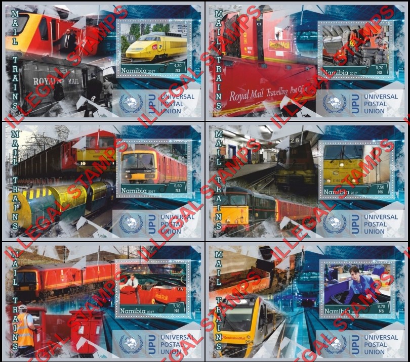 Namibia 2017 Mail Trains Universal Postal Union UPU Illegal Stamp Souvenir Sheets of 1