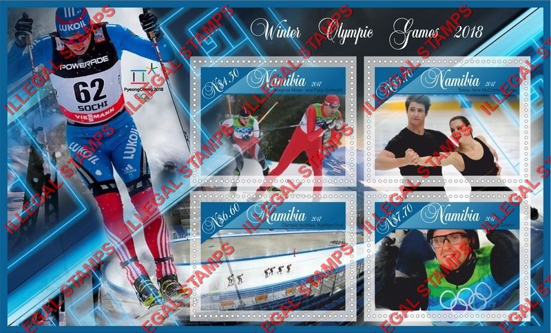 Namibia 2017 Olympic Games in PyeongChang in 2018 Illegal Stamp Souvenir Sheet of 4