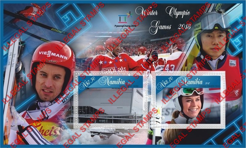 Namibia 2017 Olympic Games in PyeongChang in 2018 Illegal Stamp Souvenir Sheet of 2