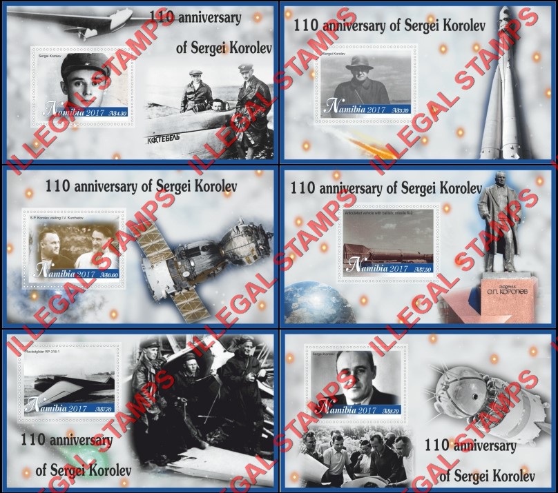 Namibia 2017 Space Sergei Korolev Illegal Stamp Souvenir Sheets of 1
