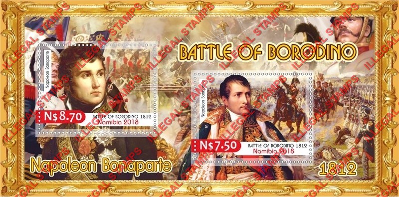 Namibia 2018 Battle of Bordino Napoleon Bonaparte Illegal Stamp Souvenir Sheet of 2