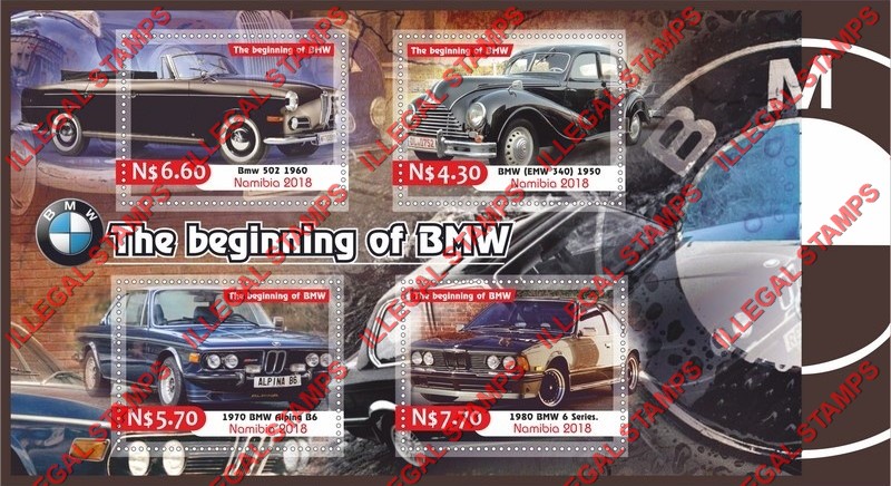 Namibia 2018 BMW Cars Illegal Stamp Souvenir Sheet of 4
